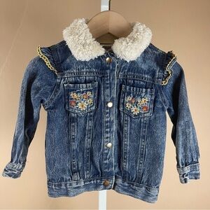 Daisy Fuentes 24 Months Sherpa Collar Embroidered Floral Denim Jacket Ruffle